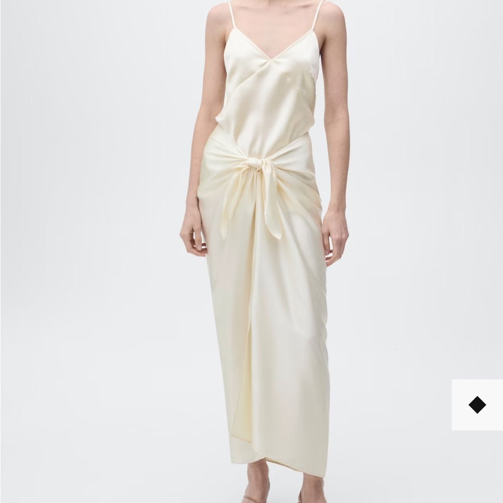 Mango Cream Slip Maxi Skirt with Front Knot